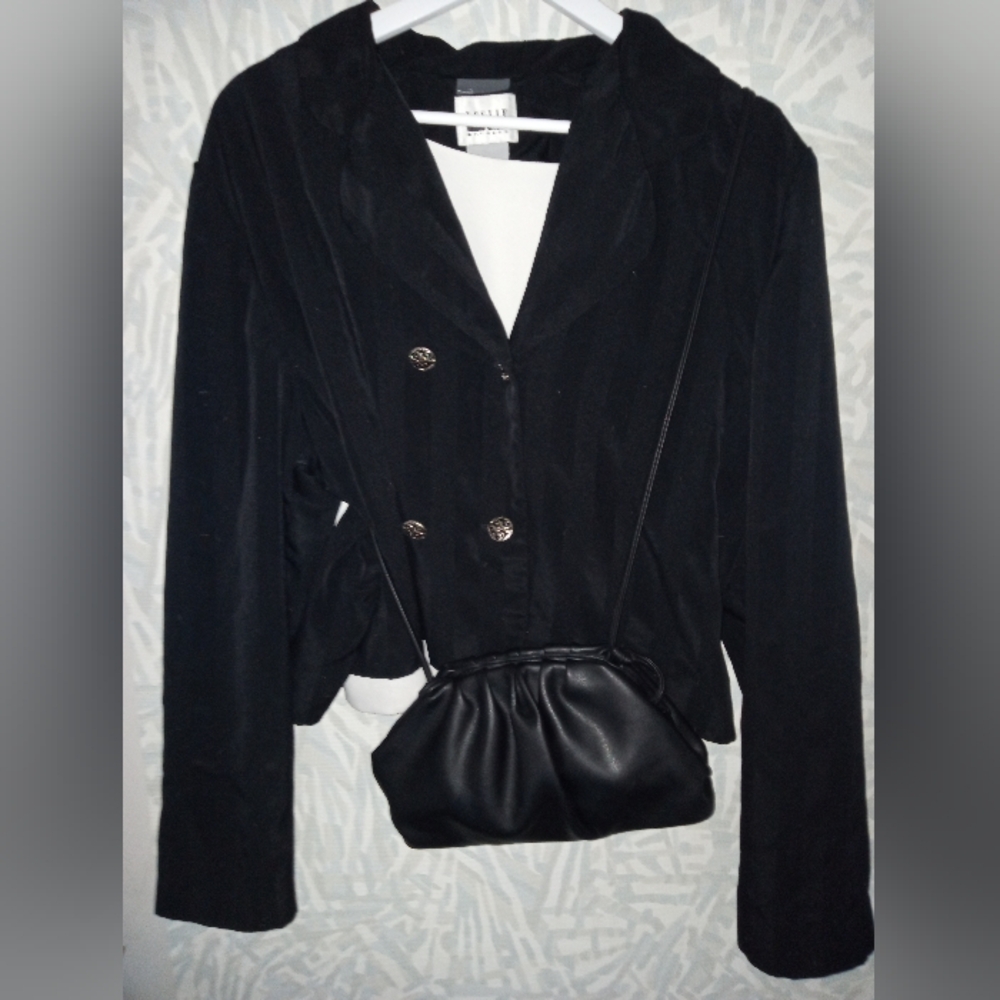 Leslie Fay, Vintage,Black,Double Breasted Blazer with Silver Buttons,Size Medium